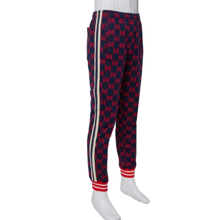 Pre Owned Gucci Navy Blue Logo Jacquard Knit Joggers L