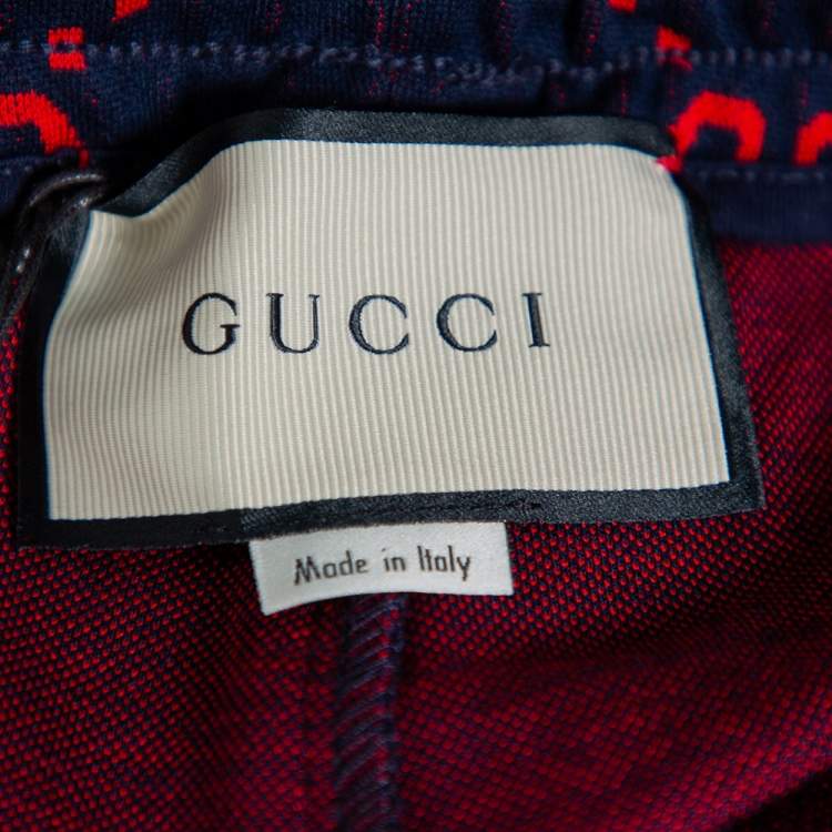 Pre Owned Gucci Navy Blue Logo Jacquard Knit Side Strip Detail Joggers L