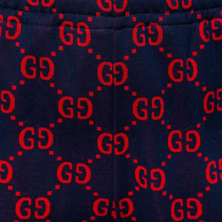 Pre Owned Gucci Navy Blue Knit Logo Jacquard Joggers XL