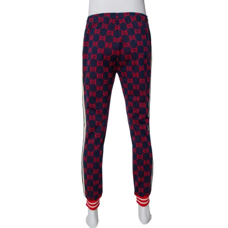 Pre Owned Gucci Navy Blue Knit Logo Jacquard Joggers XL