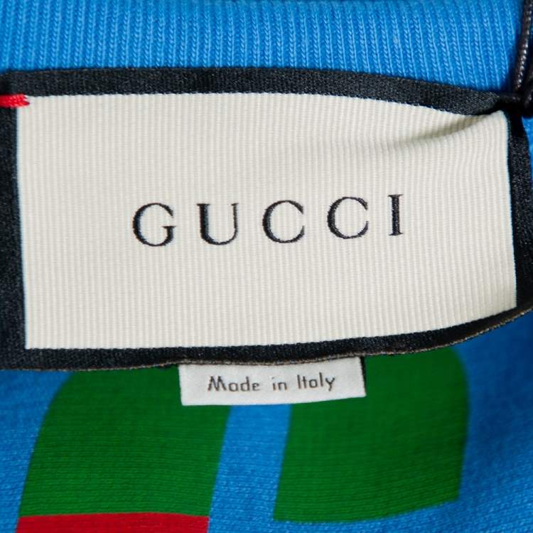 Pre Owned Gucci Blue Blade Logo Printed Cotton Crew Neck Sweatshirt XL 