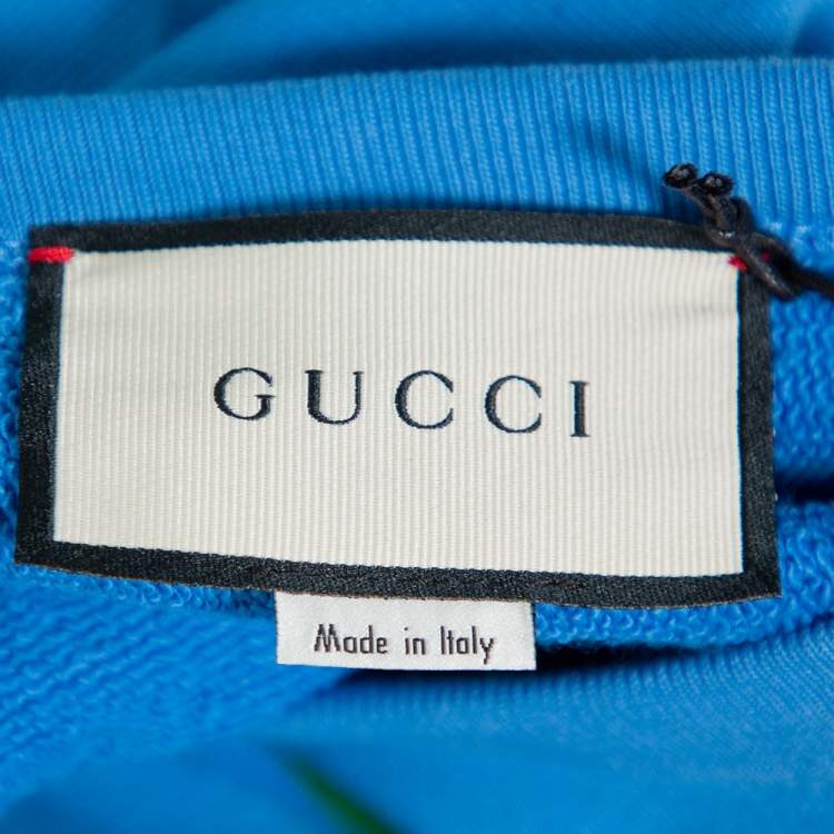Pre Owned Gucci Blue Blade Logo Printed Cotton Crew Neck Sweatshirt XS