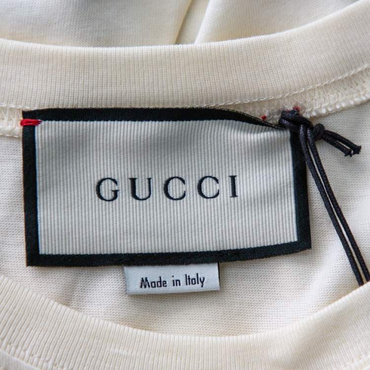 Pre Owned Gucci Cream Tiger Printed Cotton Crewneck T-Shirt XS