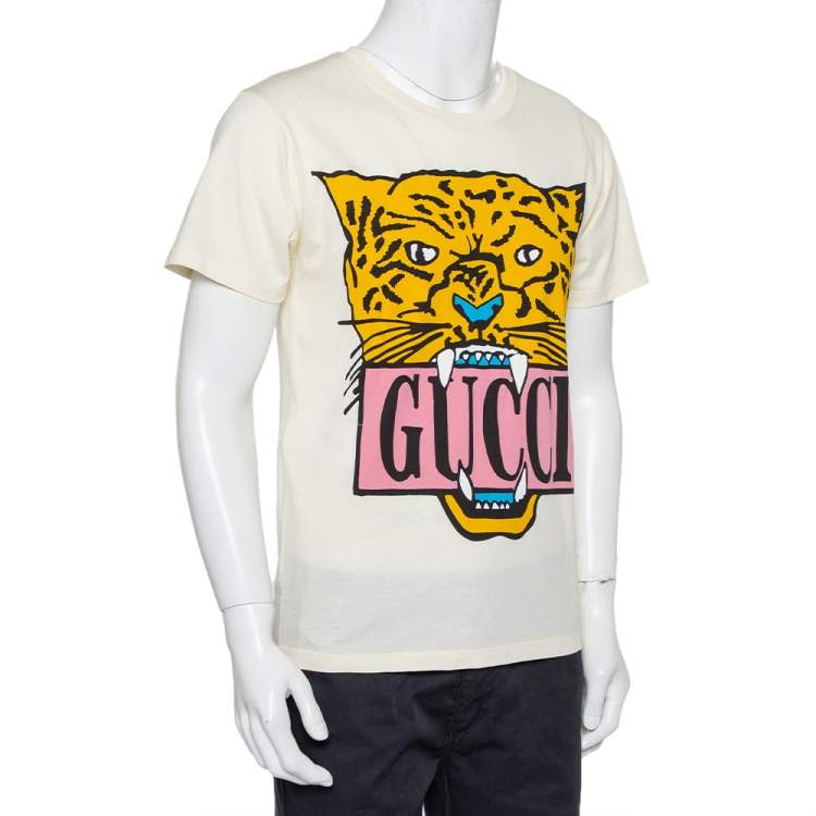 Gucci Cream Tiger Printed Cotton Crewneck T-Shirt XS Gucci