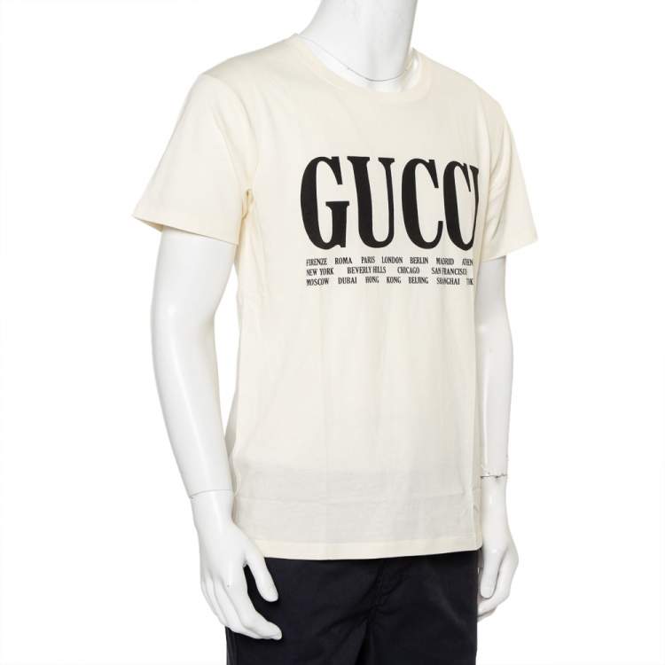 Gucci Cream Logo Cities Printed Cotton Crewneck T-Shirt S Gucci