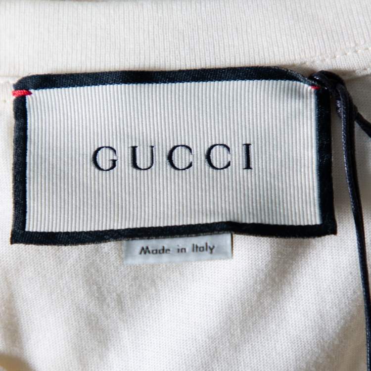 Pre Owned Gucci Cream Logo Cities Printed Cotton Crewneck T-Shirt S