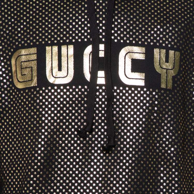 مملوكة مسبقًا Gucci Black Cotton Metallic Logo & Star Printed Hoodie S