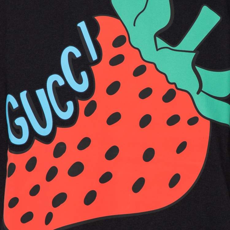 Pre Owned Gucci Black Cotton Strawberry Printed Oversized Crewneck T-Shirt XS