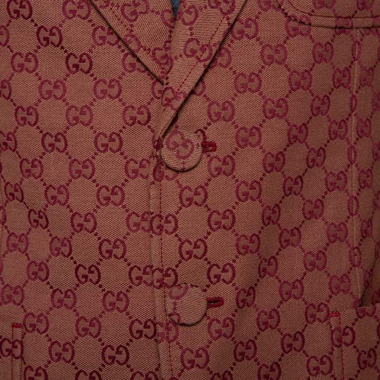 Pre Owned Gucci Brown Guccissima Jacquard Button Front Blazer L