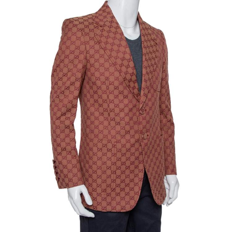 Pre Owned Gucci Brown Guccissima Jacquard Button Front Blazer L
