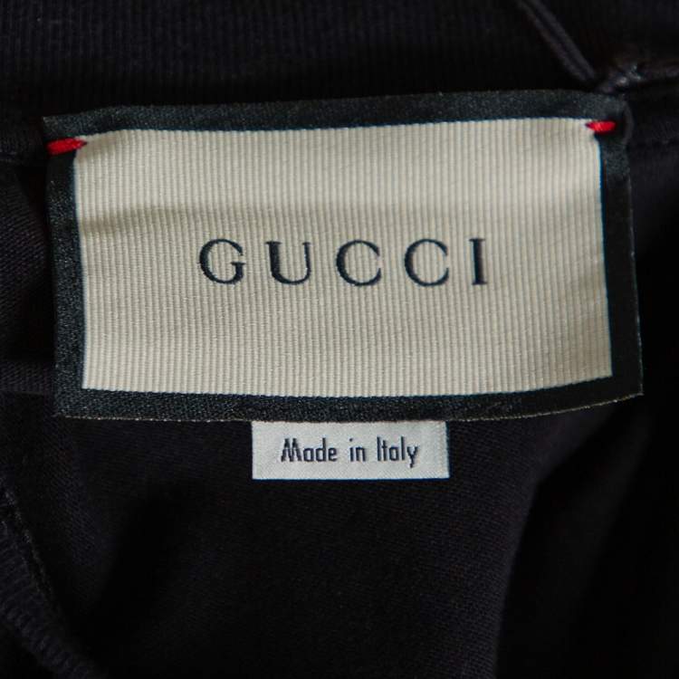 Pre Owned Gucci Black Logo Printed Cotton Oversized Crewneck T-Shirt XS