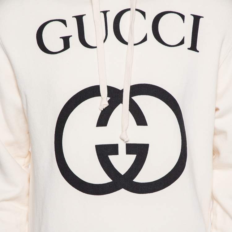 Pre Owned Gucci Cream Cotton Interlocking G Print Hooded Sweatshirt XS