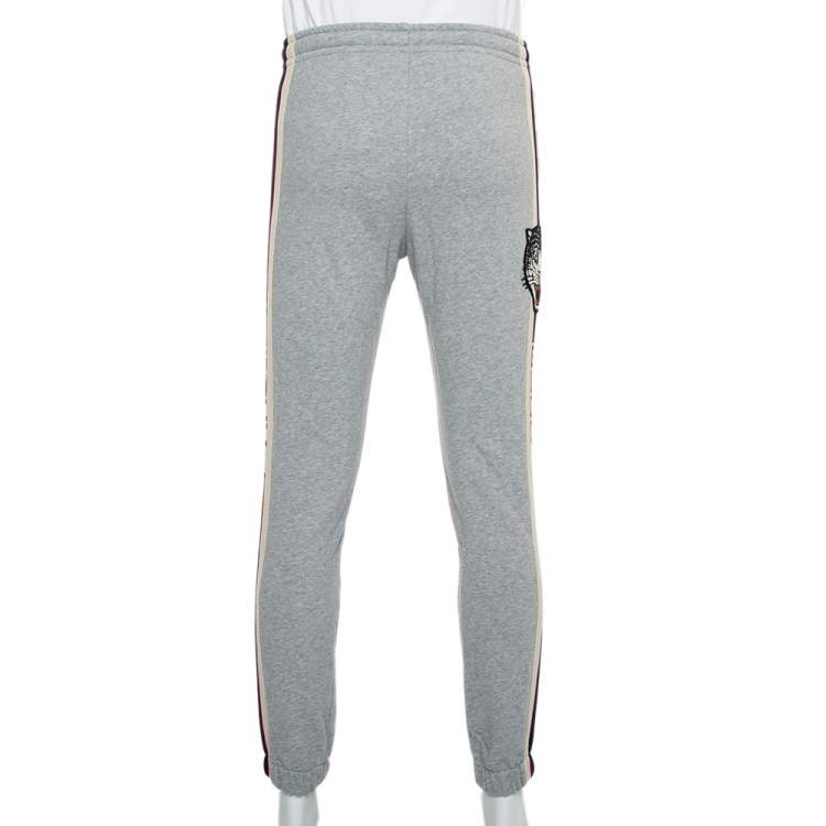 Pre Owned Gucci Grey Logo Print Cotton Joggers XS
