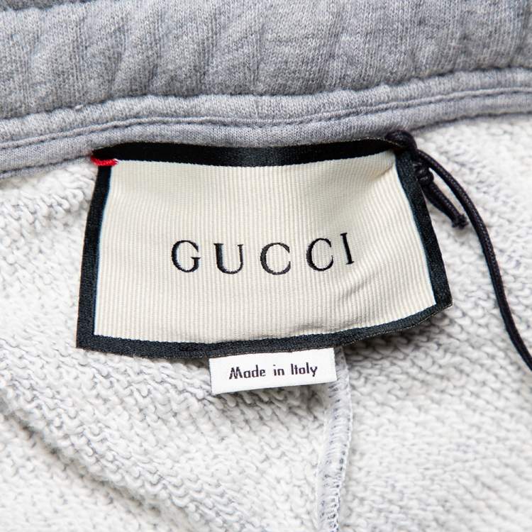 Pre Owned Gucci Grey Logo Print Cotton Joggers XS