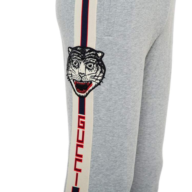 Pre Owned Gucci Grey Logo Print Cotton Joggers XS
