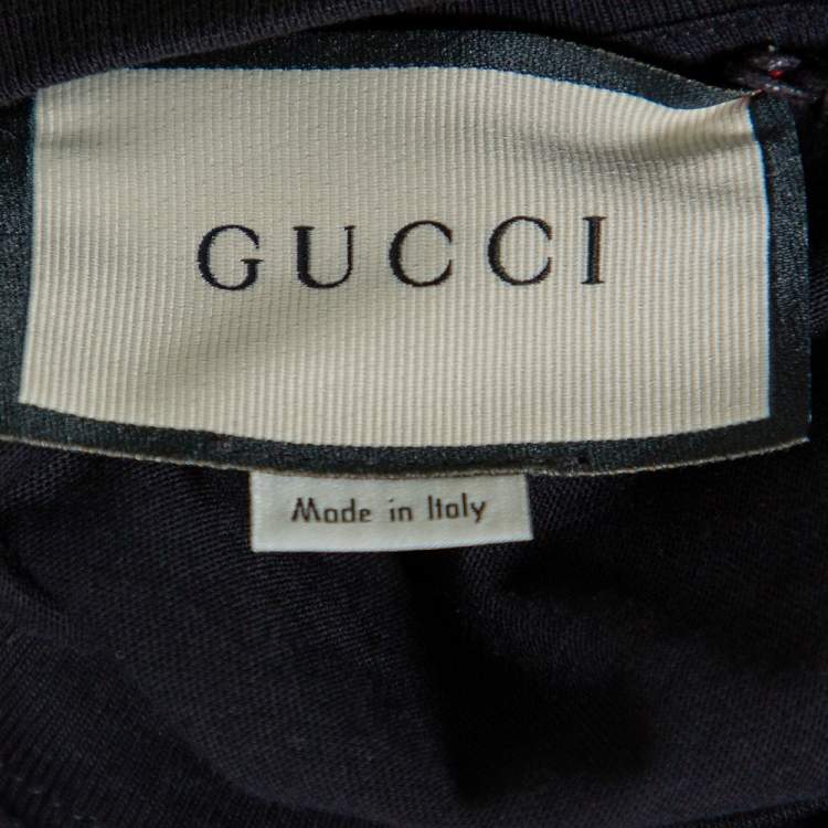 Pre Owned Gucci Black Logo Printed Cotton Oversized Crewneck T-Shirt XS