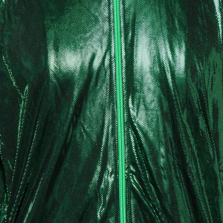 Pre Owned Gucci Green Lame Side Stripe Detail Zip Front Oversized Jacket XS