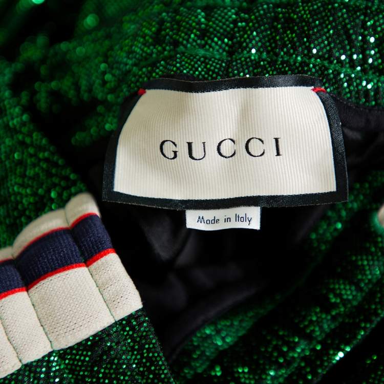 Pre Owned Gucci Green Lamé Side Strip Detail Oversized Joggers XS