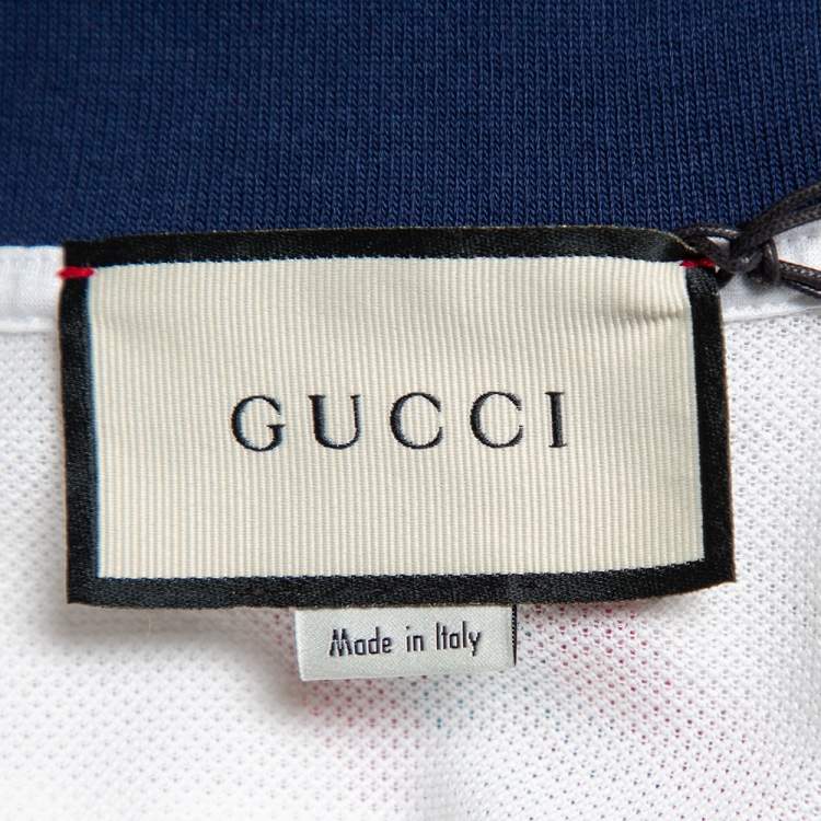 Pre Owned Gucci White Honeycomb Knit Logo Detail Contrast Trim Polo T-Shirt L