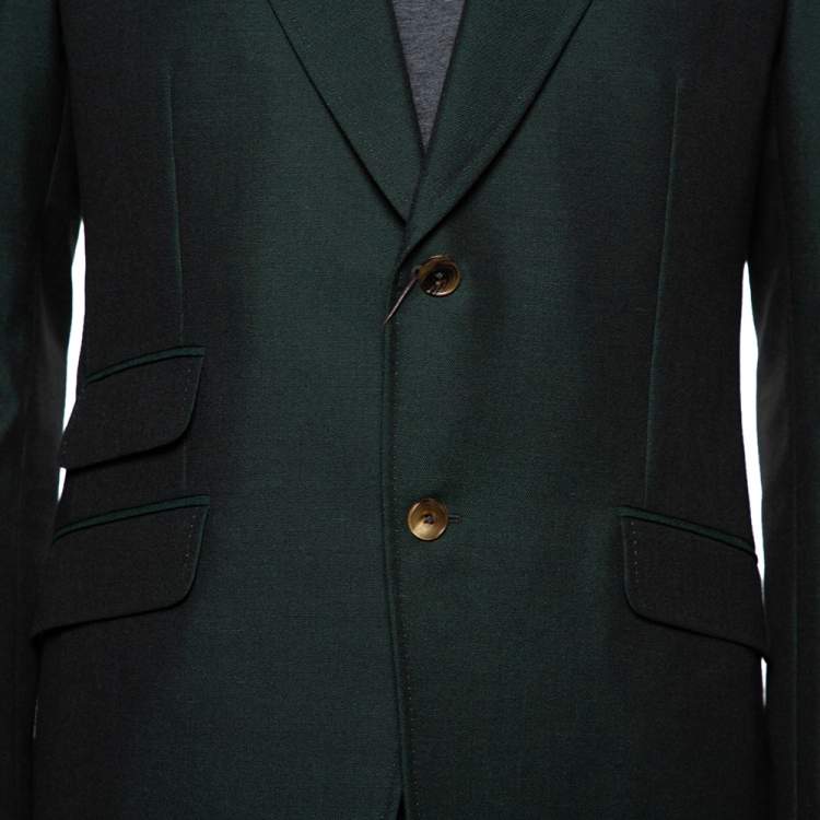 Pre Owned Gucci Bottle Green Wool & Mohair Suit XL
