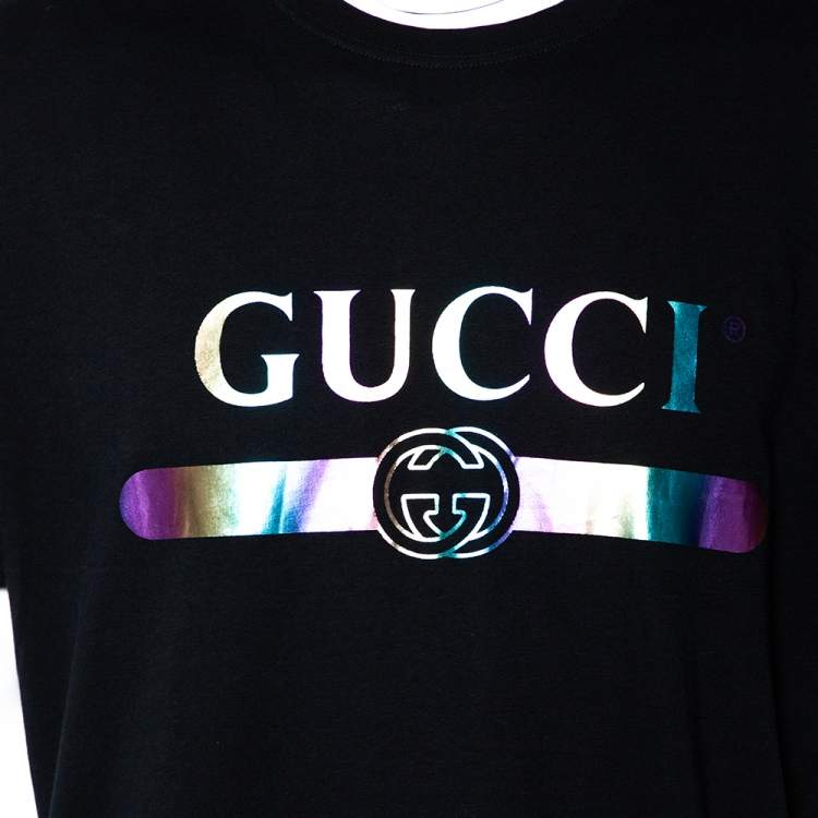 Pre Owned Gucci Black Logo Printed Cotton Oversized Crewneck T-Shirt L