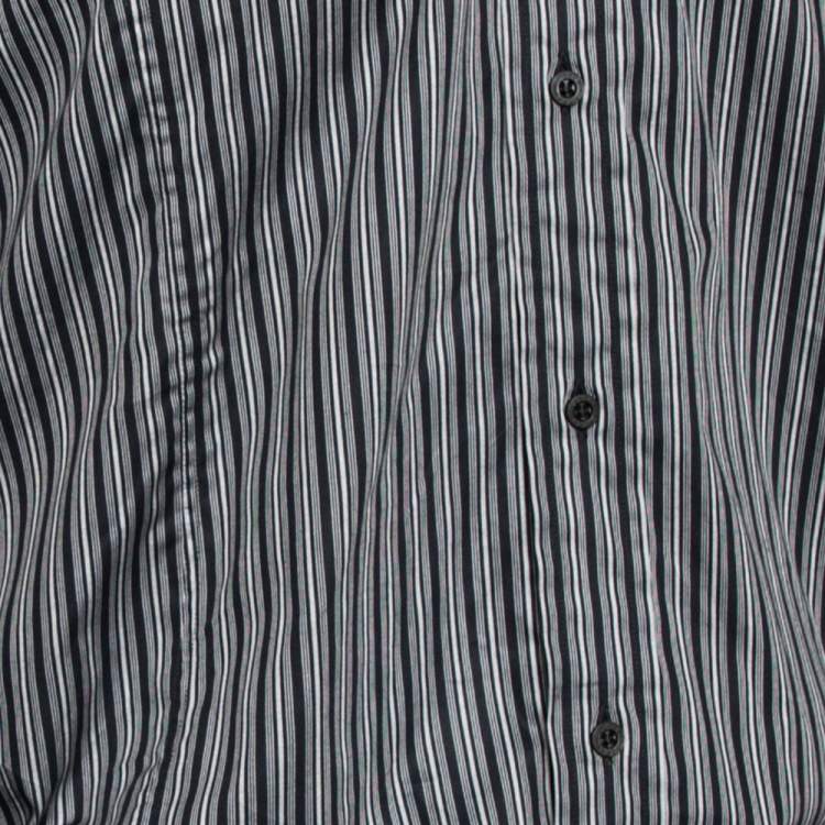Pre Owned Gucci Grey Striped Cotton Body Slim Fitted Shirt L 