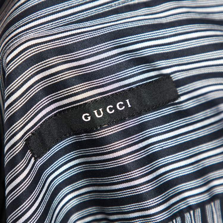 Pre Owned Gucci Grey Striped Cotton Body Slim Fitted Shirt L 