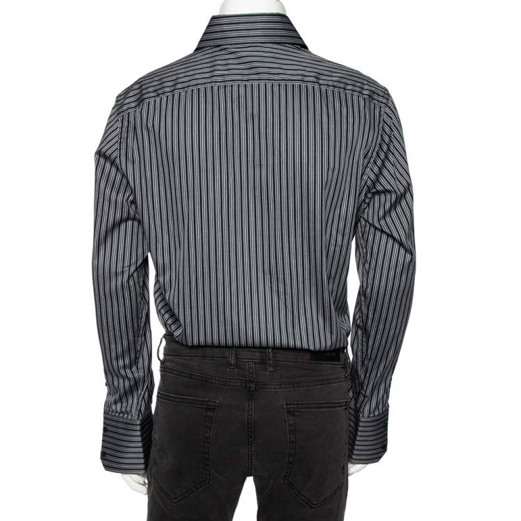 Pre Owned Gucci Grey Striped Cotton Body Slim Fitted Shirt L 