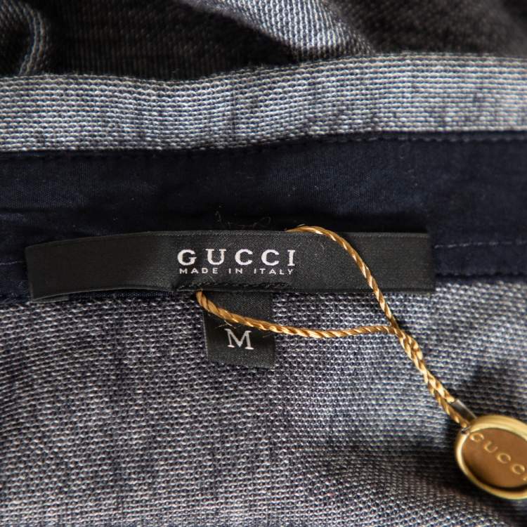 Pre Owned Gucci Grey Cotton Pique Shoulder Web Stripe Detail Short Sleeve Shirt M 