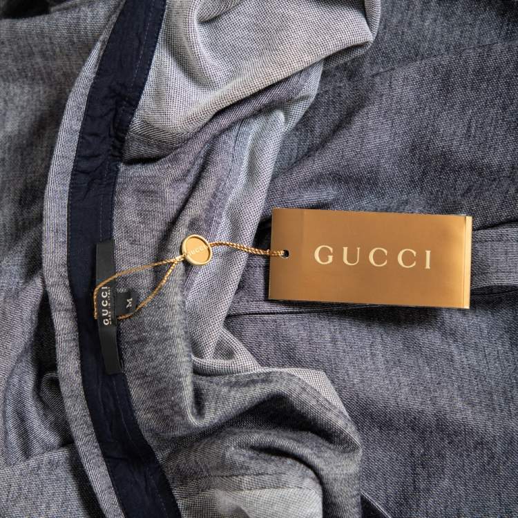 Pre Owned Gucci Grey Cotton Pique Shoulder Web Stripe Detail Short Sleeve Shirt M 