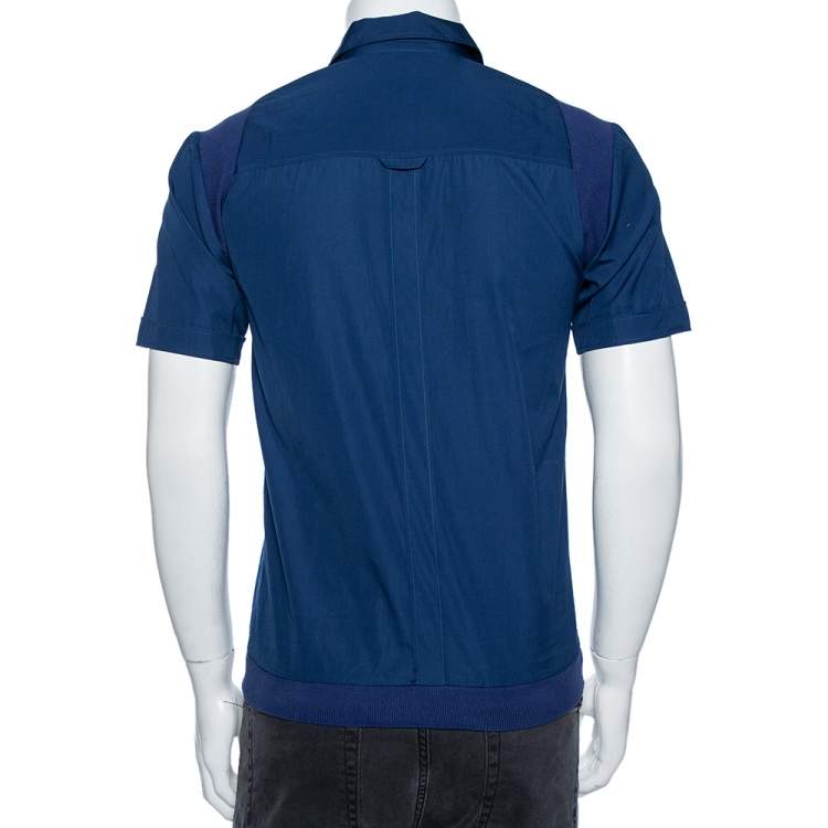 Pre Owned Gucci Blue Cotton & Ribbed Knit Trim Short Sleeve Shirt M 