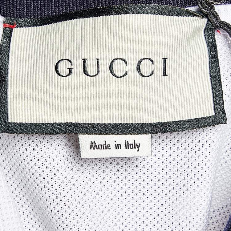 Pre Owned Gucci White Cotton Pique Logo Web Stripe Detail Long Sleeve Polo T-Shirt XXL