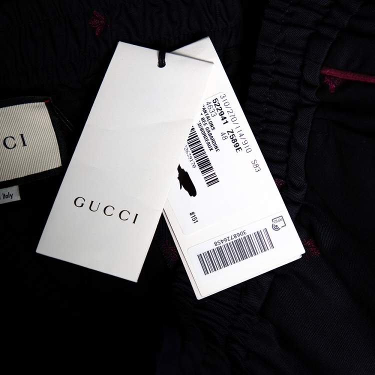 Pre Owned Gucci Navy Blue Wool Contrast Trim & Bees Detailed Gabardine Pants M