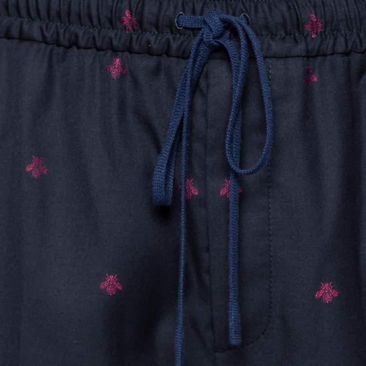 Pre Owned Gucci Navy Blue Wool Contrast Trim & Bees Detailed Gabardine Pants M