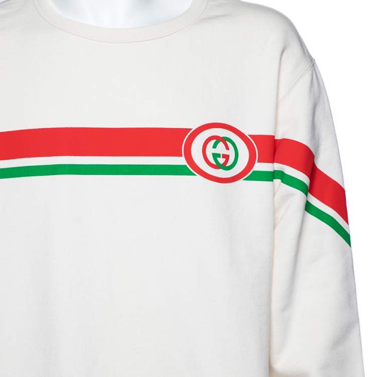Pre Owned Gucci Ivory Interlocking G Print Cotton Crew Neck Sweatshirt L