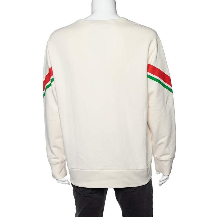 Pre Owned Gucci Ivory Interlocking G Print Cotton Crew Neck Sweatshirt L
