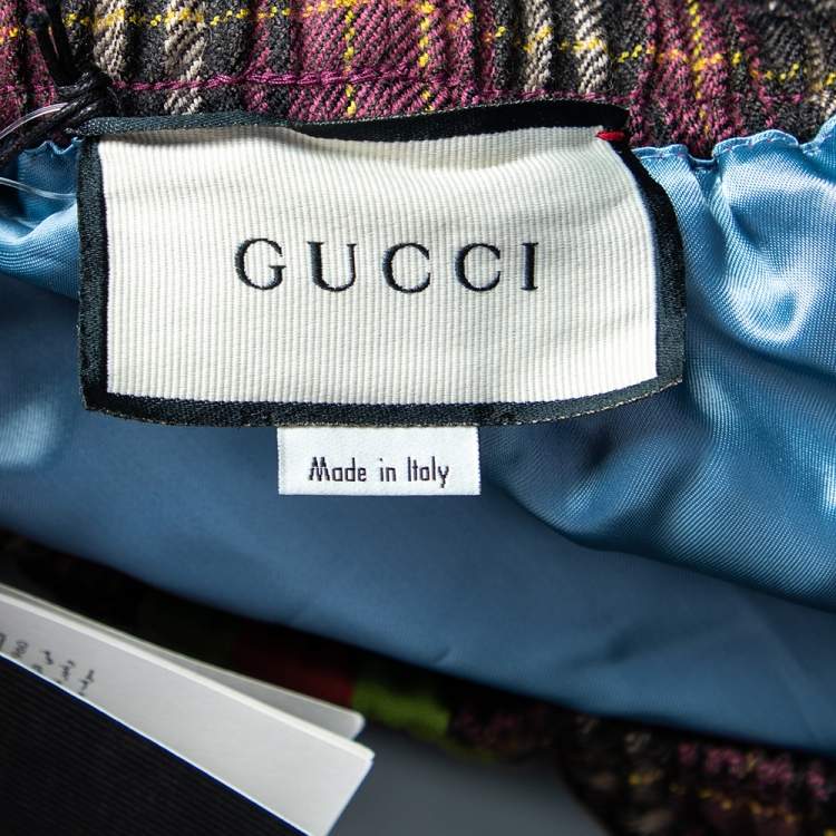 Pre Owned Gucci Violet Tartan Check Wool Drawstring Waist Shorts L