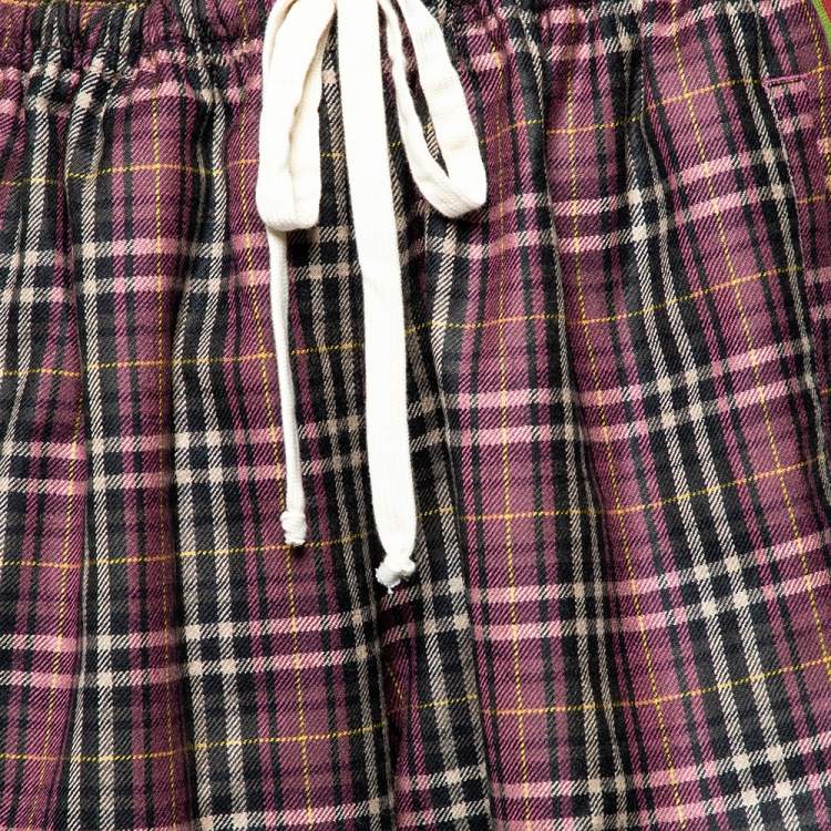 Pre Owned Gucci Violet Tartan Check Wool Drawstring Waist Shorts L