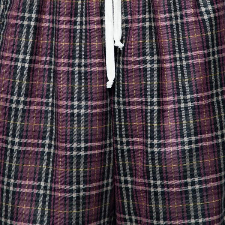 Pre Owned Gucci Violet Tartan Check Wool Drawstring Waist Shorts L