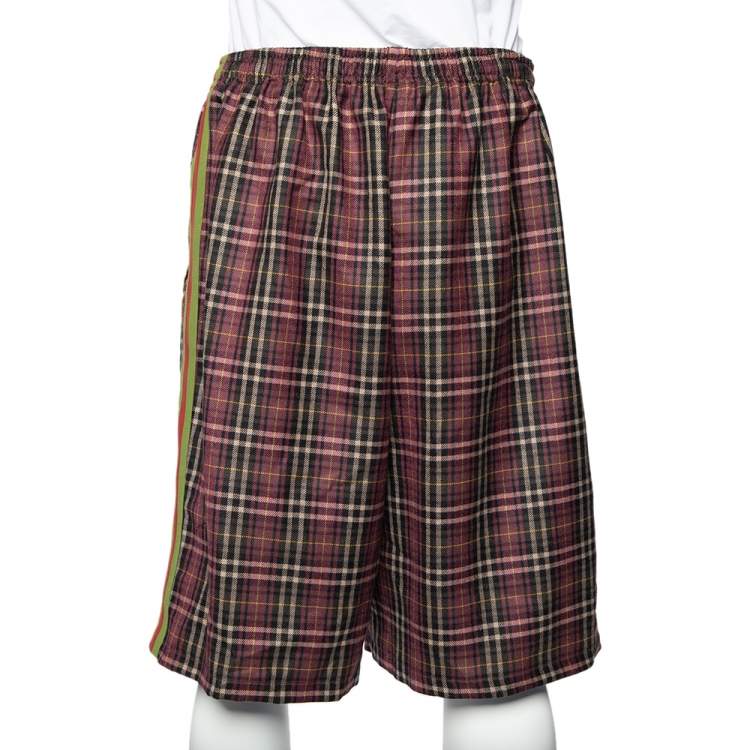 Pre Owned Gucci Violet Tartan Check Wool Drawstring Waist Shorts L