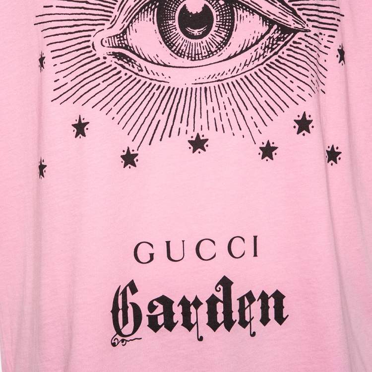 Pre Owned Gucci Garden Pink Cotton Eye Printed Short Sleeve T-Shirt XL 