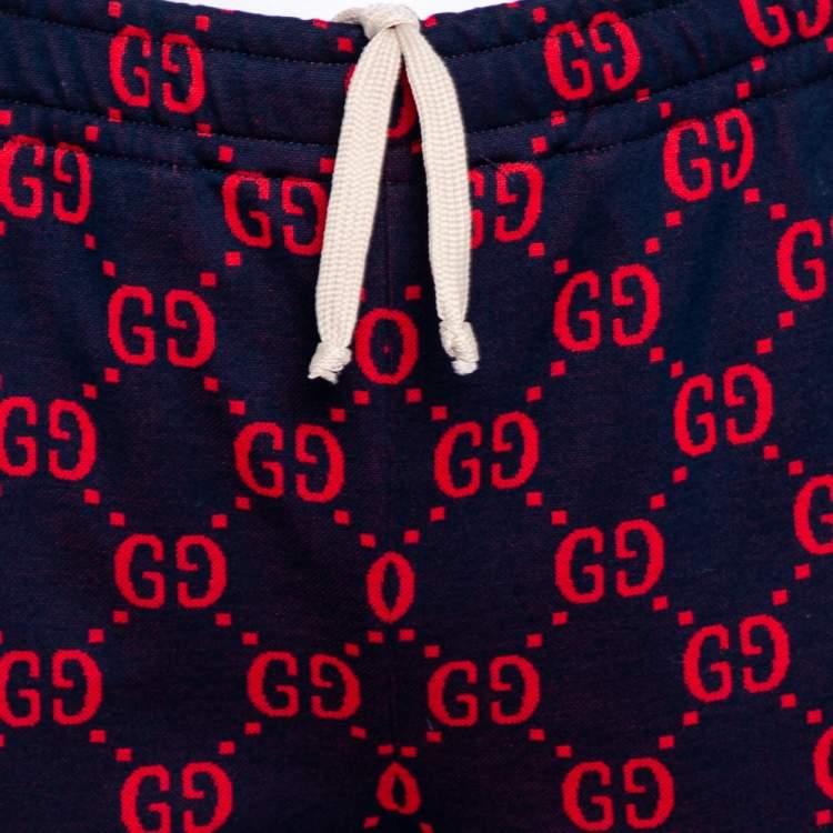 Pre Owned Gucci Blue GG Supreme Jacquard Jersey Web Stripe Trimmed Joggers M