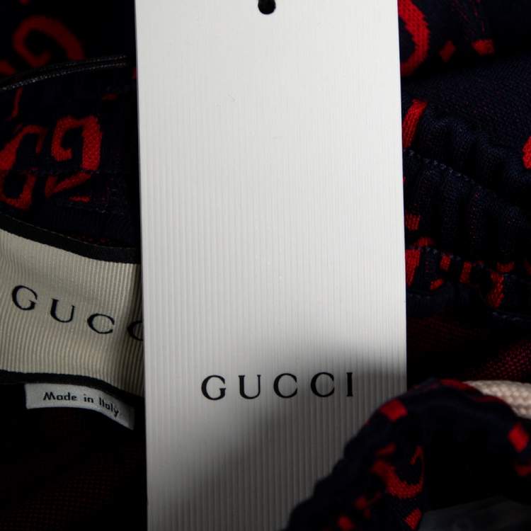 Pre Owned Gucci Blue GG Supreme Jacquard Jersey Web Stripe Trimmed Joggers M