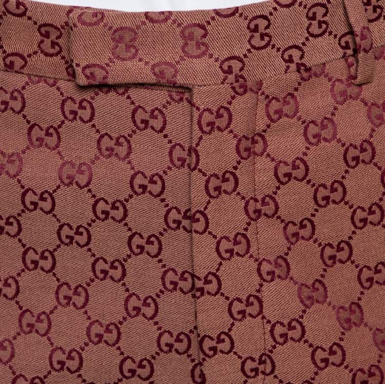 Pre Owned Gucci Burgundy GG Jacquard Slim Fit Trousers S