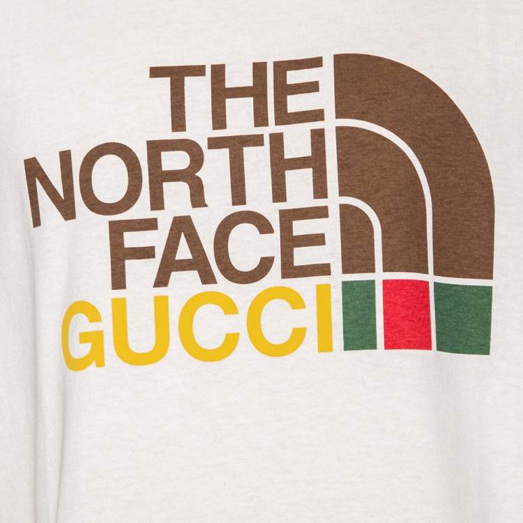 Pre Owned Gucci x The North Face Cream Logo Printed Cotton Short Sleeve T-Shirt M