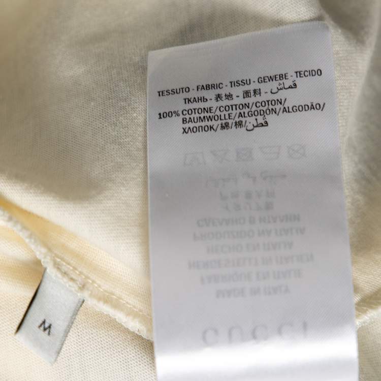 Pre Owned Gucci Cream Logo Printed Cotton Knit T-Shirt S