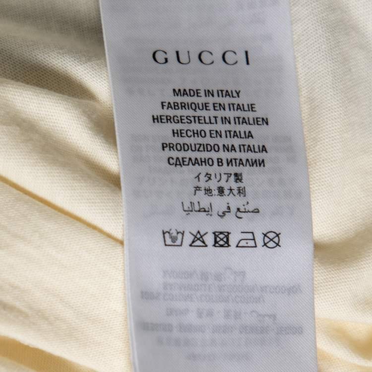 Pre Owned Gucci Cream Logo Printed Cotton Knit T-Shirt S