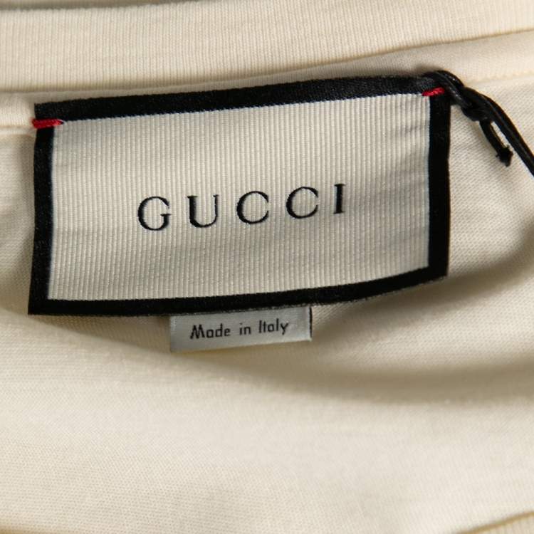 Pre Owned Gucci Cream Logo Printed Cotton Knit T-Shirt S