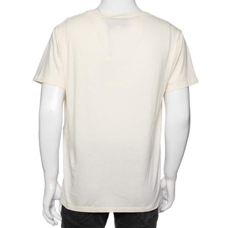Pre Owned Gucci Cream Logo Printed Cotton Knit T-Shirt S