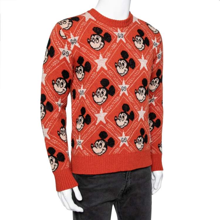 Gucci x Disney Orange All Over Mickey Mouse Crew Neck Knit Sweater XS Gucci  | TLC